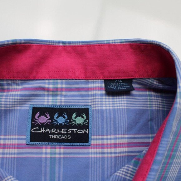 Charleston Threads Shirt Men XXL Multicolor Cotton Blue Pink Plaid 2XL - Picture 2 of 5